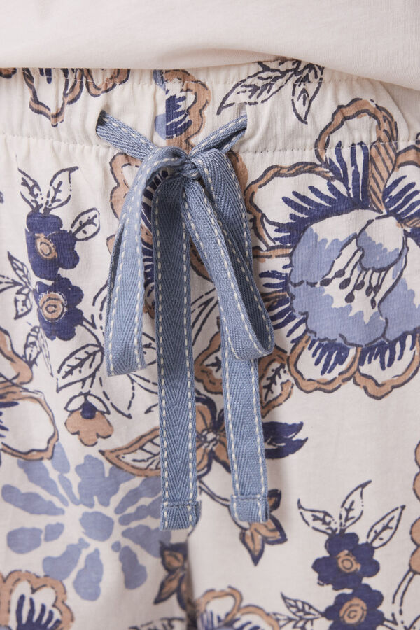 Women'secret Calça comprida cenoura 100% algodão flores azul