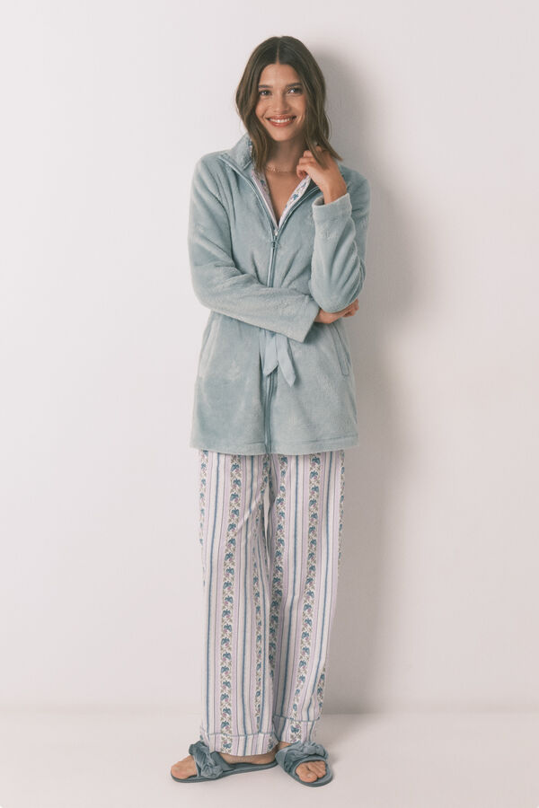 Women'secret Robe midi de polar floral verde verde