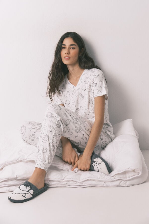 Women'secret Pijama canelado suave estampado Moomin branco branco