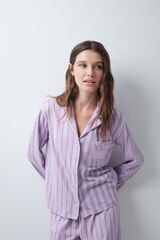 Women'secret Pijama comprido camiseiro de riscas lil&aacute;s rosa