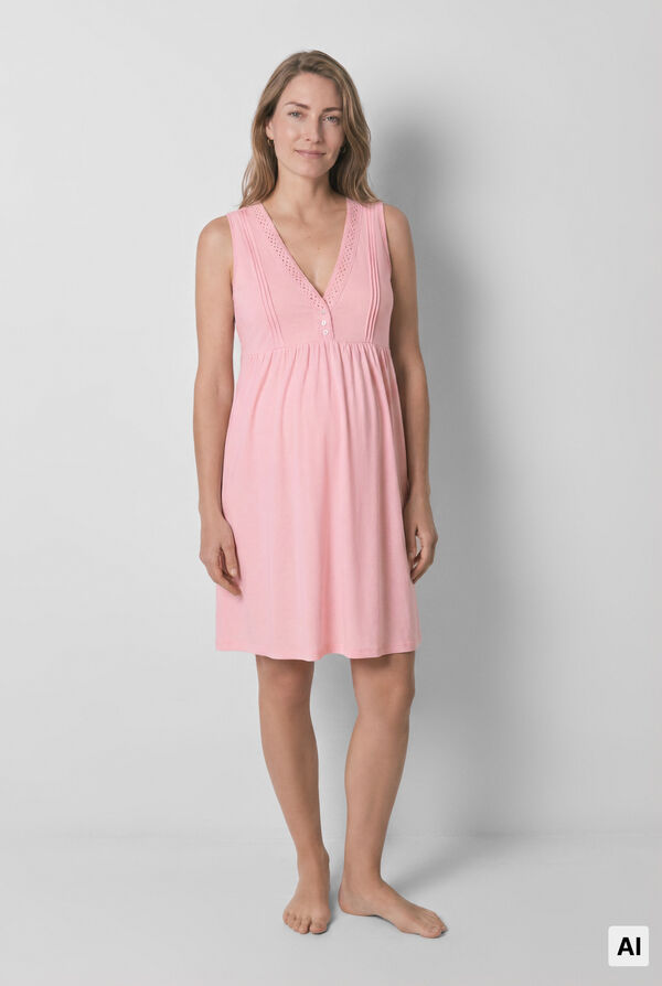 Women'secret Camisa de dormir maternity sem mangas em algod&atilde;o rosa rosa