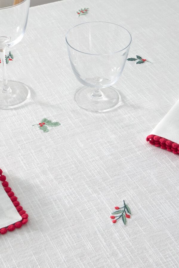 Textura Toalha de mesa bordada natal branco