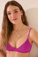 Women'secret Top biquíni triangular roxo canelado rosa