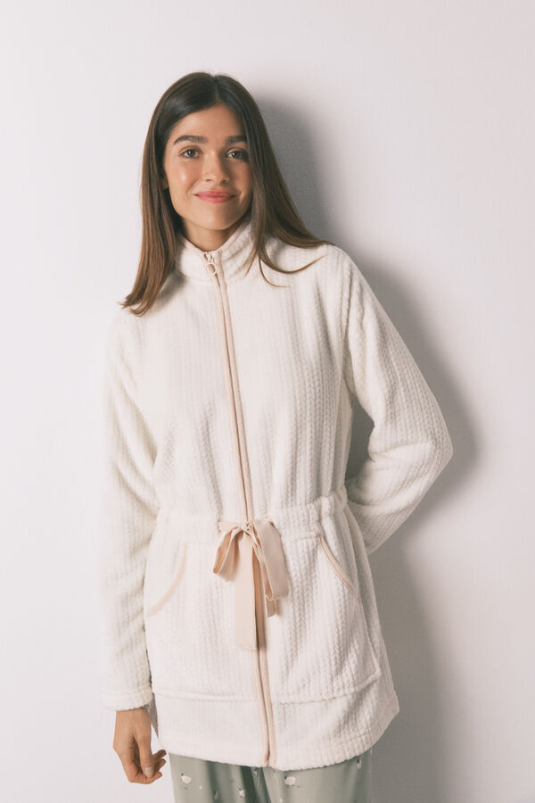 Women'secret Robe midi tecido polar branco bege