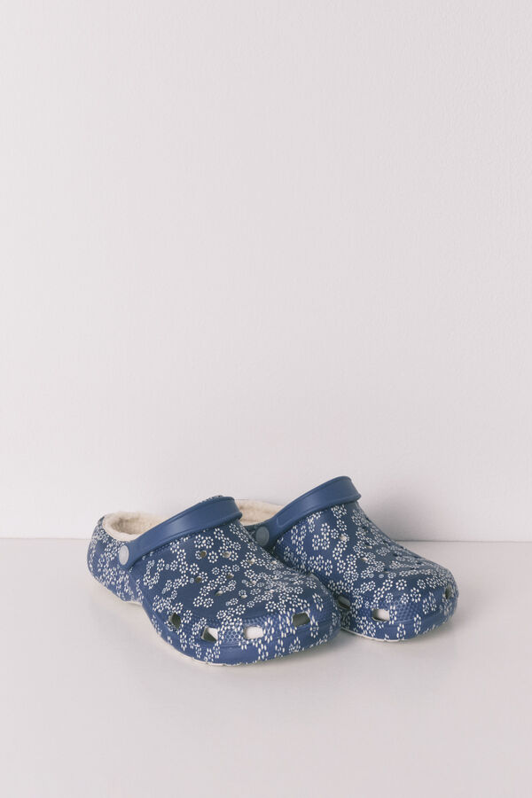 Women'secret Tamancos de quarto forrados com estampado de flores azul