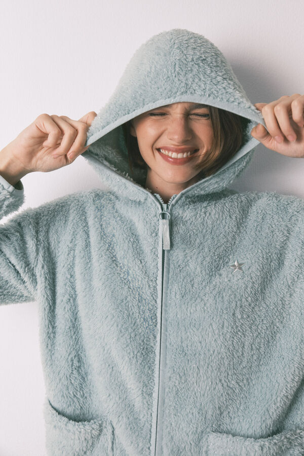 Women'secret Robe curta tecido pelo verde lurex verde