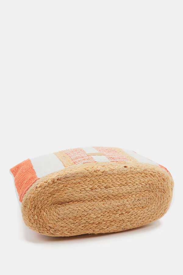Womensecret Large raffia basket bag with striped print red