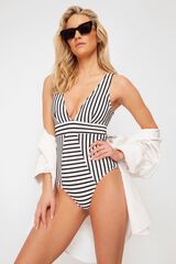 Trendyol Fato de banho de riscas decote em V preto