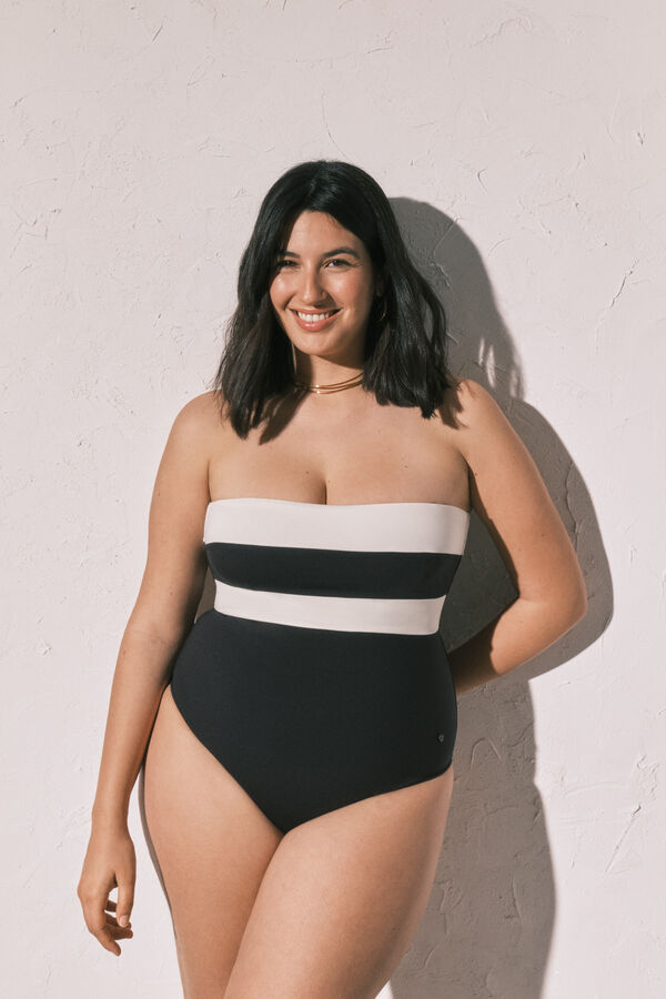 Women'secret Fato de banho bandeau moldador color block B&W preto