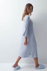 Women'secret Camisa de dormir midi azul com detalhes em renda azul