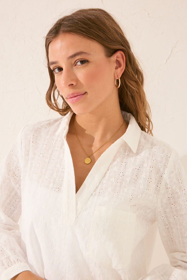 Women'secret Vestido midi branco de algodão bordado branco