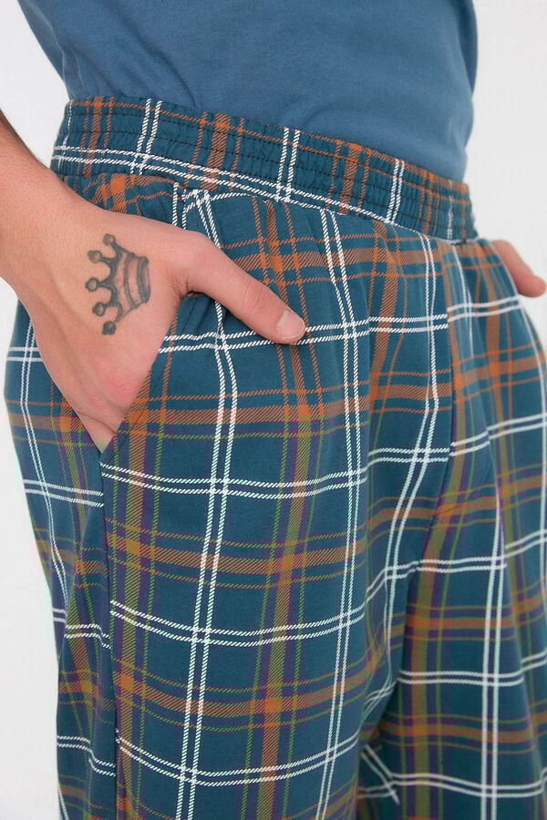 Trendyol Malha de pijama de malha xadrez azul marinho com corte regular  azul