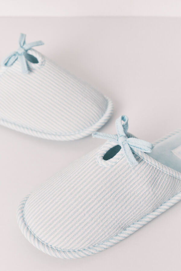 Women'secret Chinelos de quarto verdes com riscas e la&ccedil;o verde