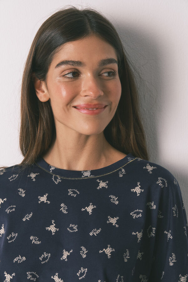 Women'secret Pijama comprido 100% algodão azul estampado sapinhos azul