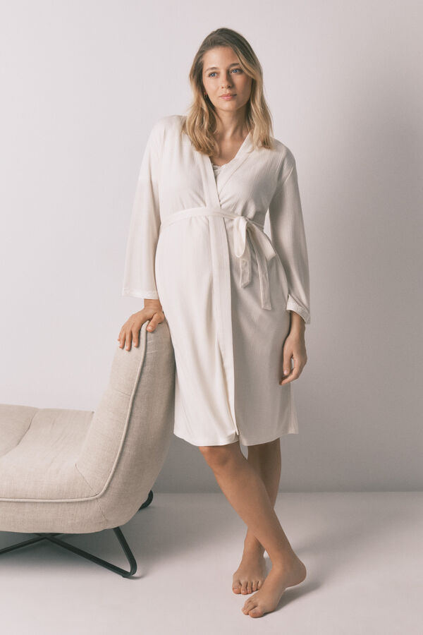 Women'secret Robe maternity com cinto branco bege