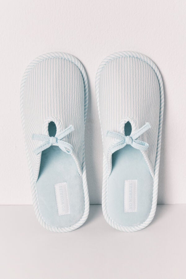 Women'secret Chinelos de quarto verdes com riscas e la&ccedil;o verde