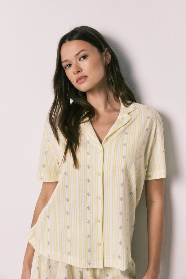 Women'secret Pijama curto camiseiro em algod&atilde;o amarelo estampado