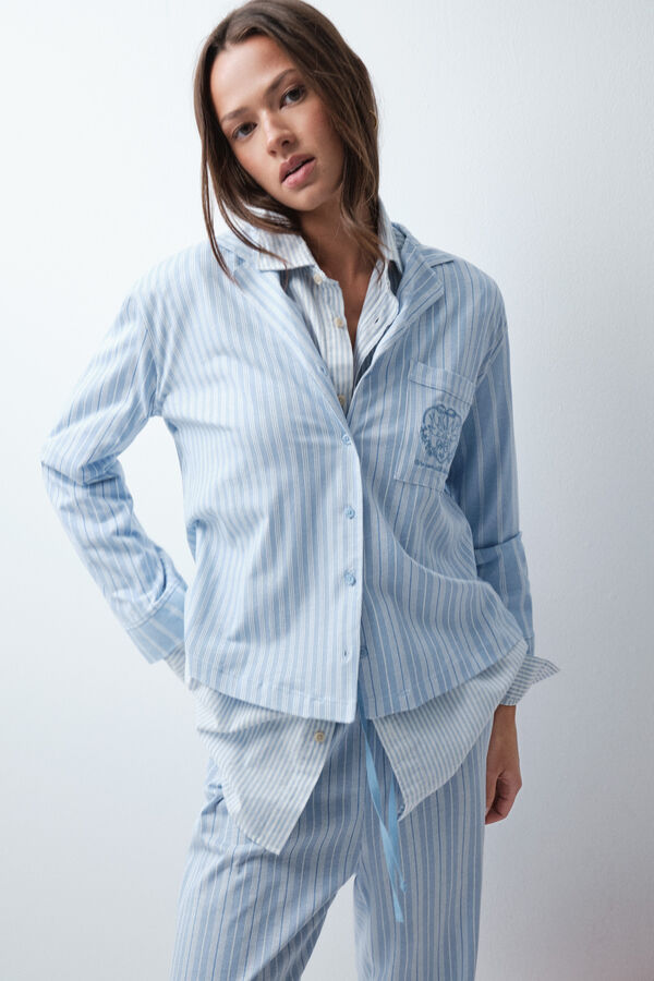 Women'secret Pijama comprido camiseiro de riscas azul azul