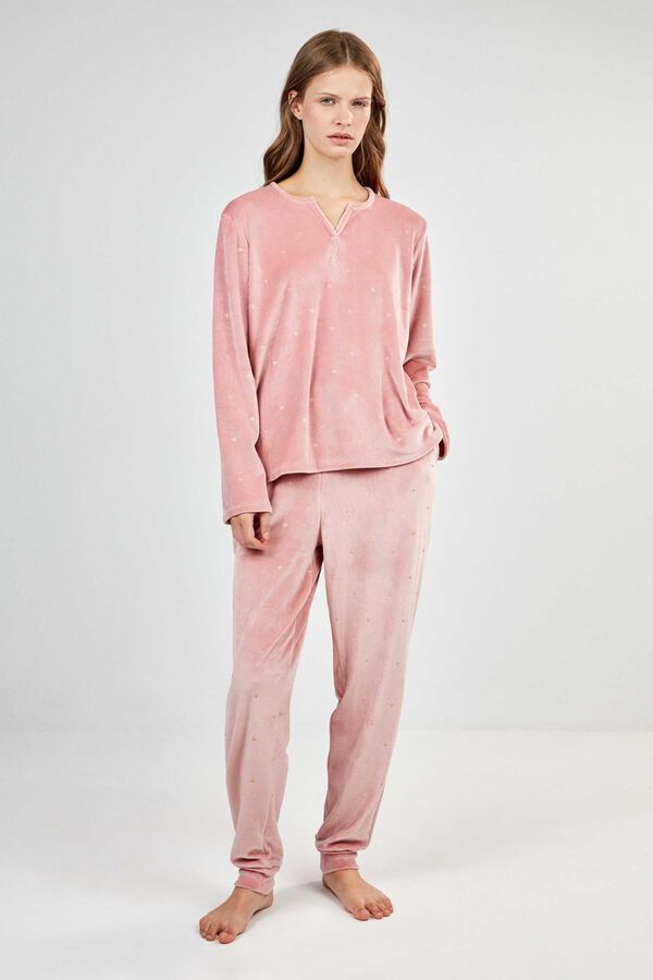 Gisela Pijama em tecido polar el&aacute;stico rosa