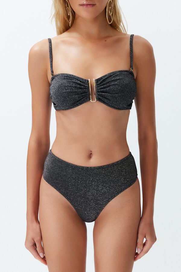 Trendyol Conjunto de biqu&iacute;ni bandeau de alto brilho preto