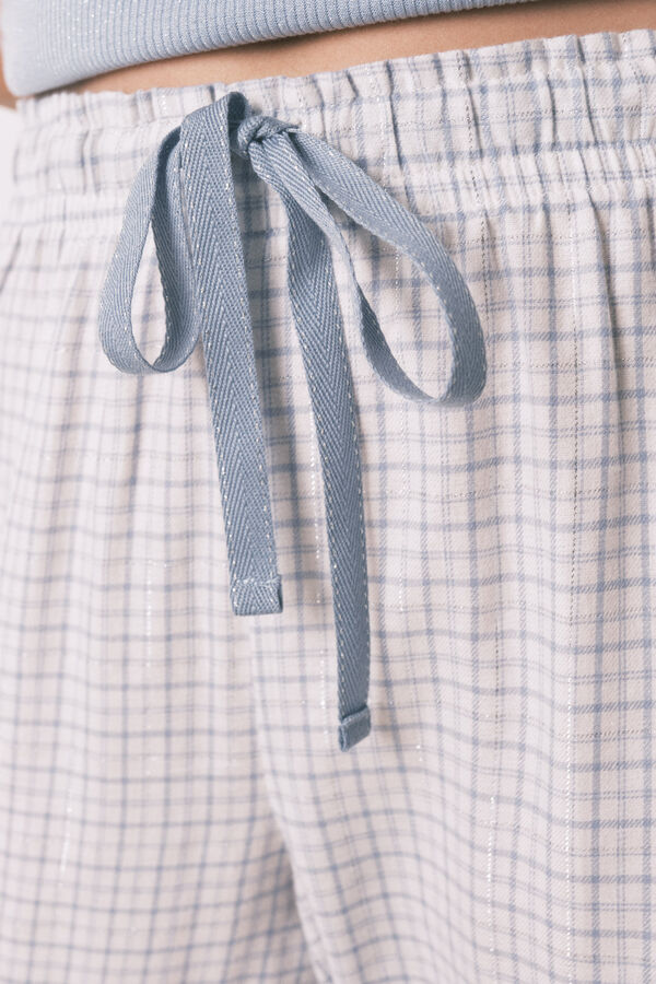 Women'secret Pijama comprido xadrez efeito brilho azul azul