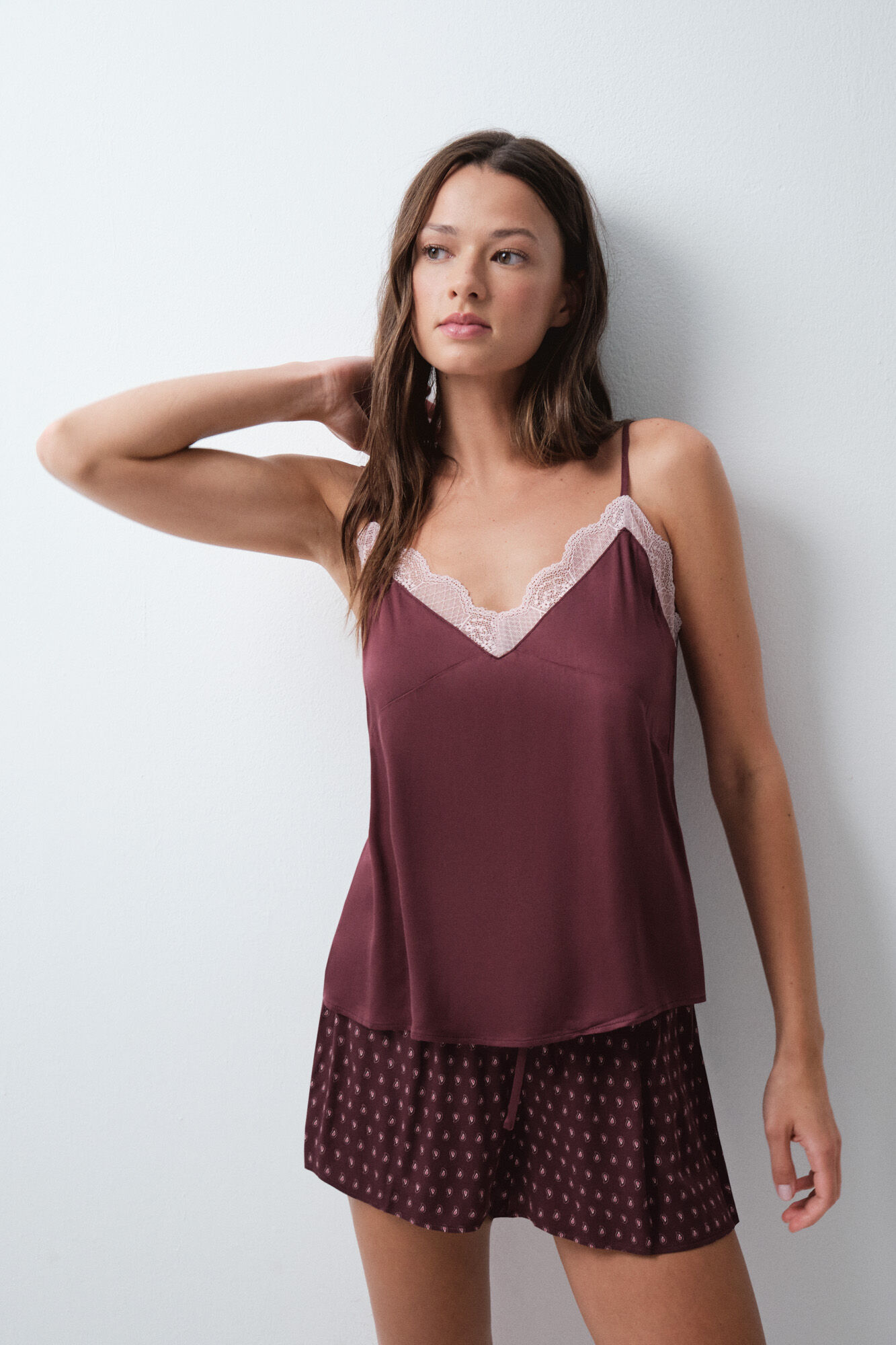 Women'secret Pijama curto de al&ccedil;as em renda gren&aacute;