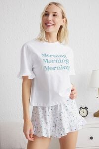 Trendyol Conjunto de pijama curto com folhos floral