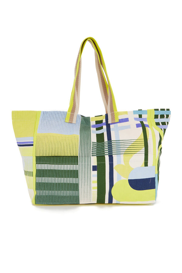 Womensecret Beach bag with green geometric print green