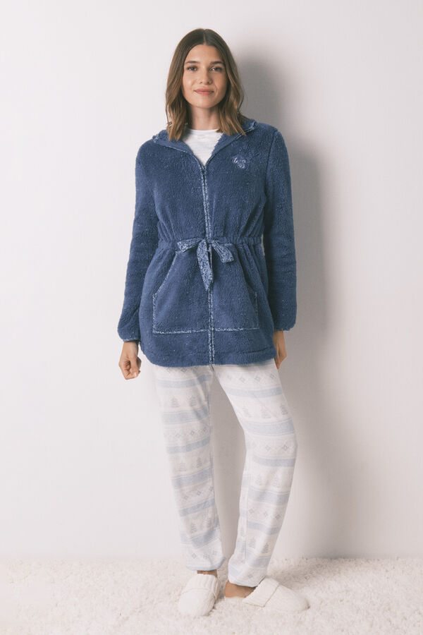 Women'secret Robe midi com capuz em polar lurex azul azul