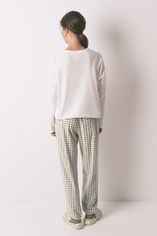 Women'secret Pijama comprido longo de polar Mafalda com xadrez xadrez bege