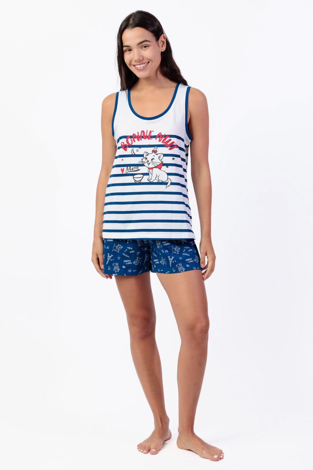 Admas Pijama curto riscas Paris Marie Aristogatos