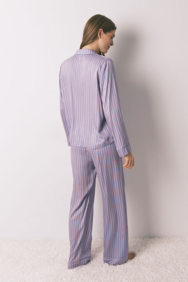 Women'secret Pijama camiseiro longa de cetim com estampa riscas vermelho