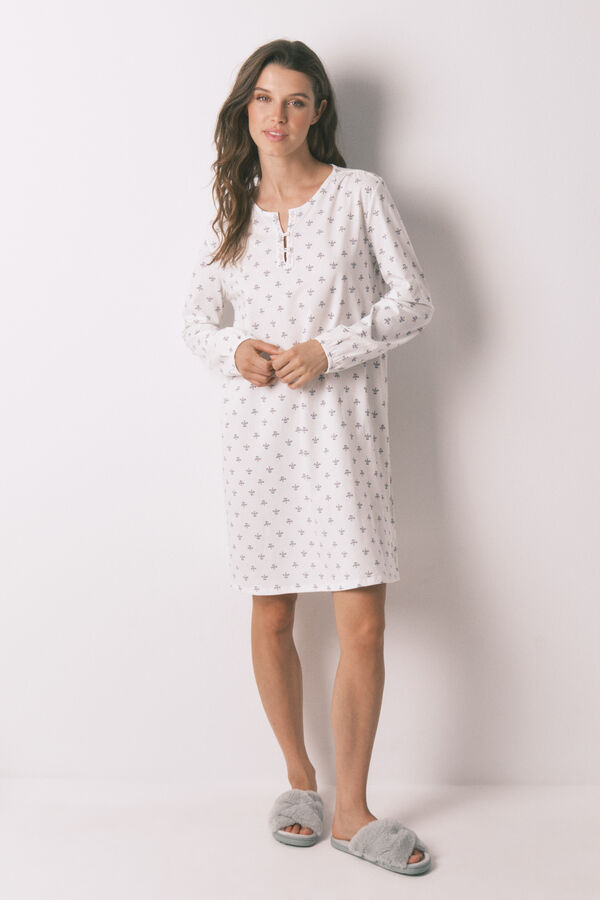 Women'secret Camisa de dormir floral 100% algodão de manga manga bege
