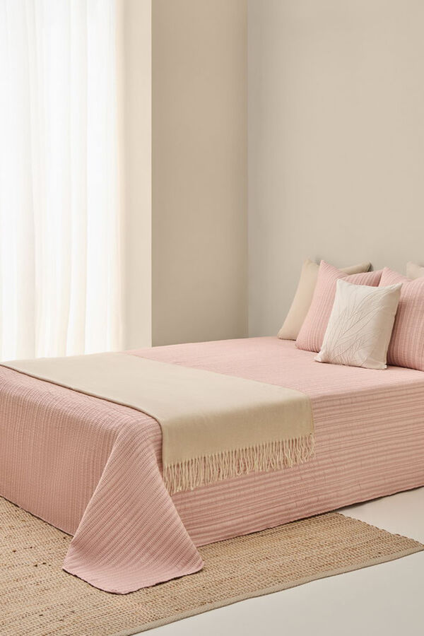 Textura Edredom liso reversível com costura rosa