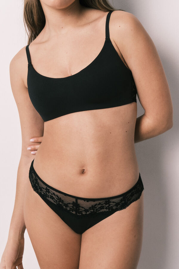Women'secret Cuecas cl&aacute;ssicas em modal e renda pretas preto
