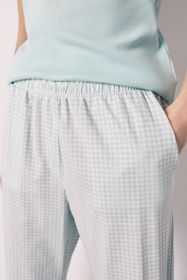 Women'secret Pijama manga corta verde cuadros Vichy verde