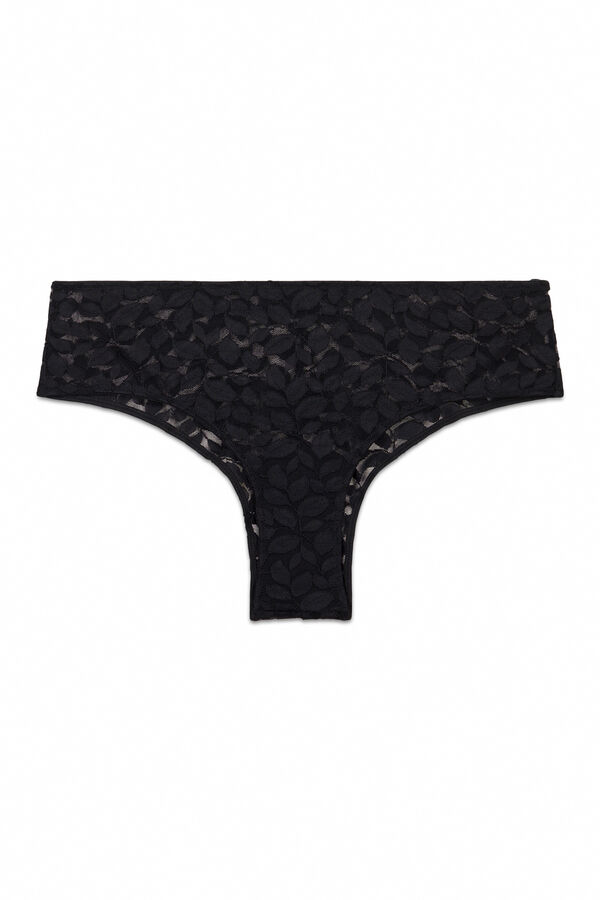 Women'secret Cuecas brasileiras de corte largo em renda preta preto