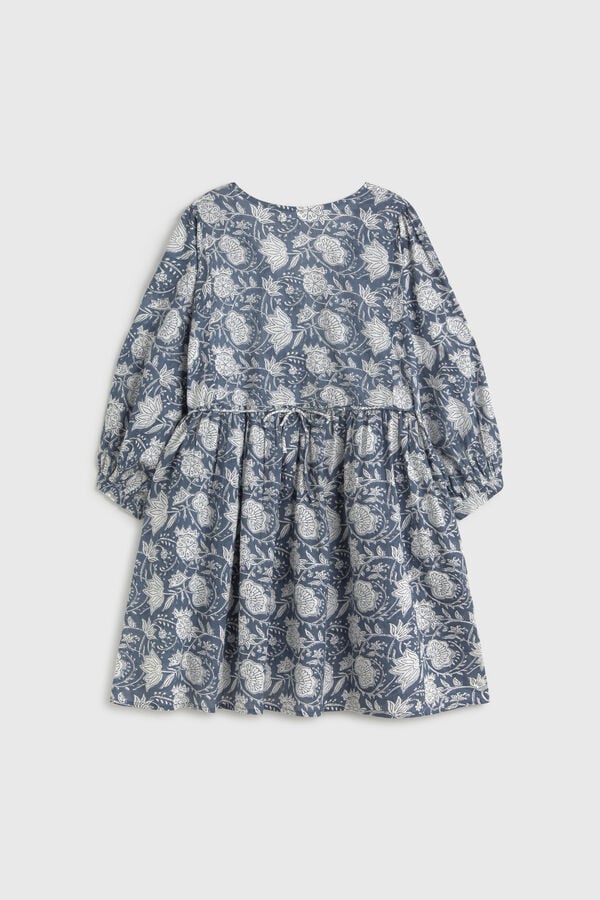 Textura T&uacute;nica em algod&atilde;o estampada curta azul