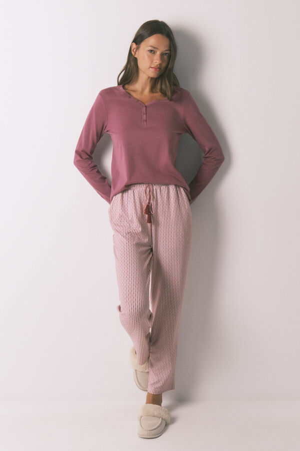 Women'secret T-shirt de manga comprida de algod&atilde;o escovado bord&ocirc; vermelho