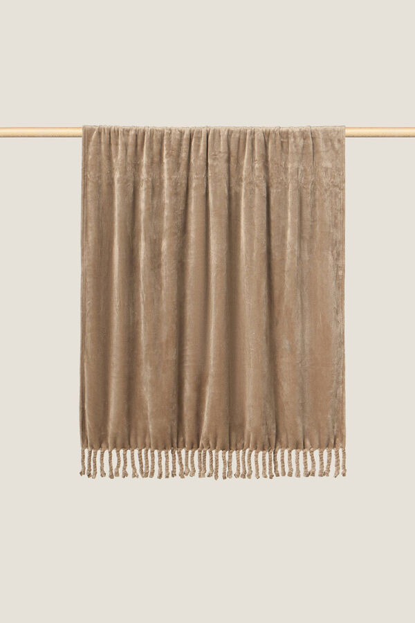 Textura Manta de polar com franjas castanho