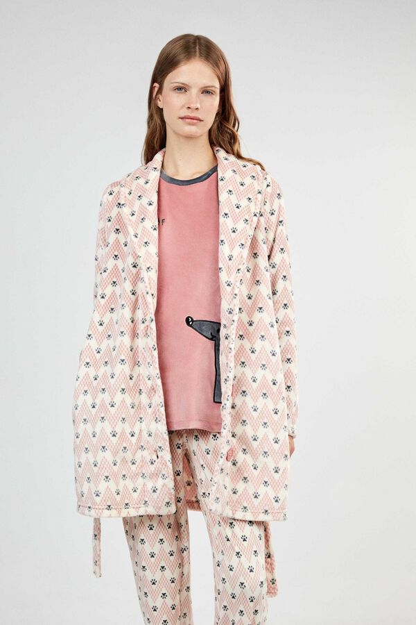 Gisela Robe gola smoking estampada branco