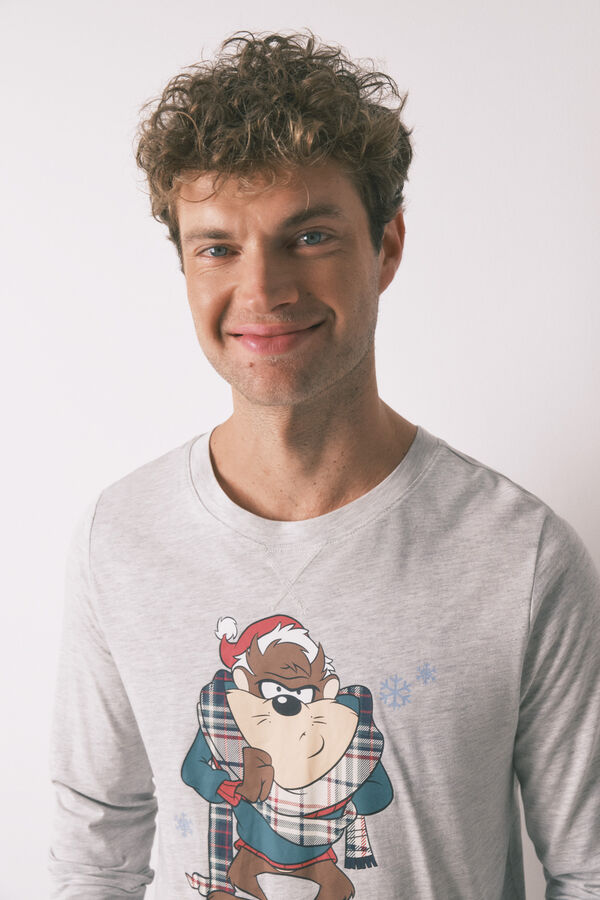 Women'secret Pijama comprido masculino 100% algodão "Taz" cinzento