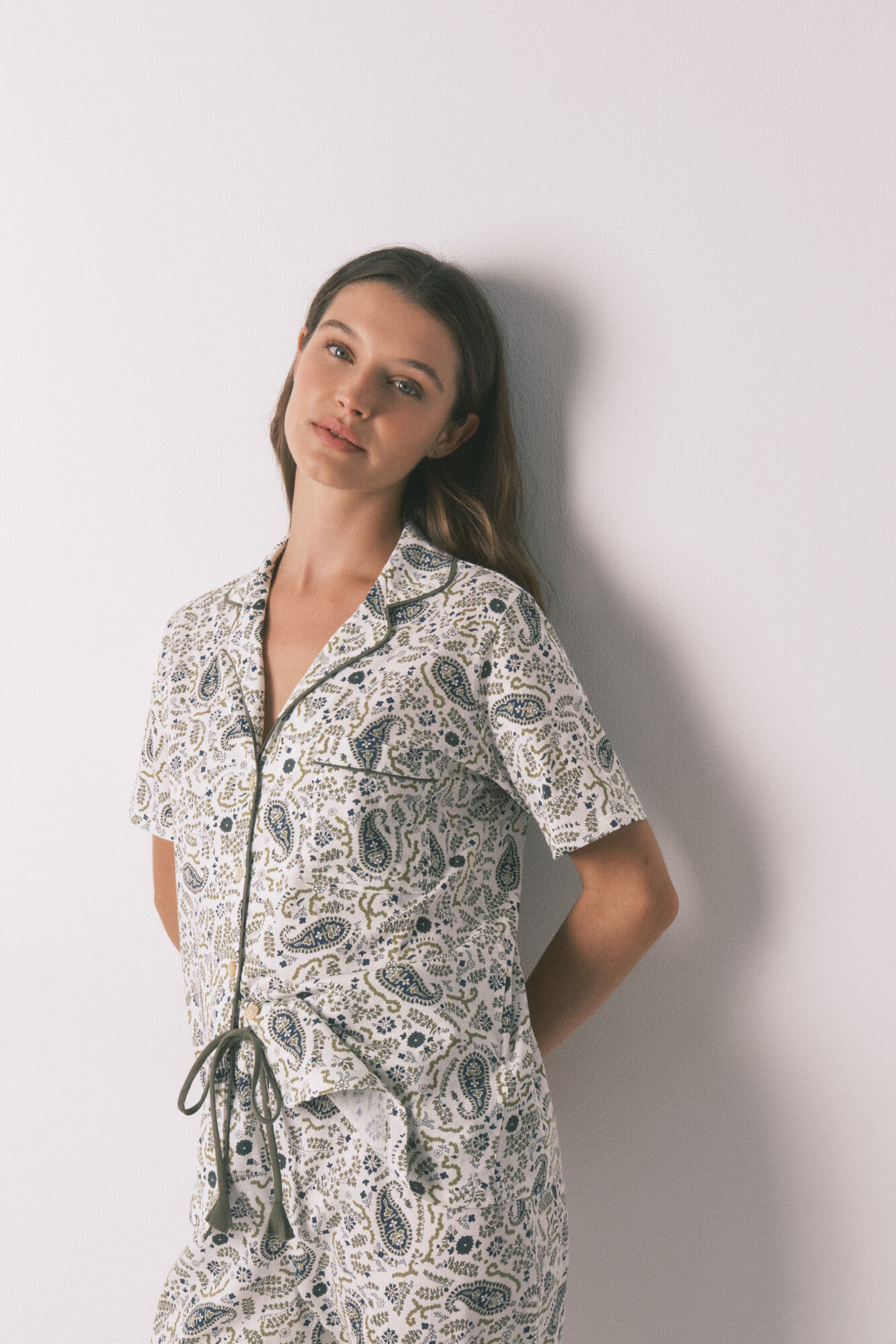 Women'secret Pijama camiseiro em algod&atilde;o estampado Paisley verde