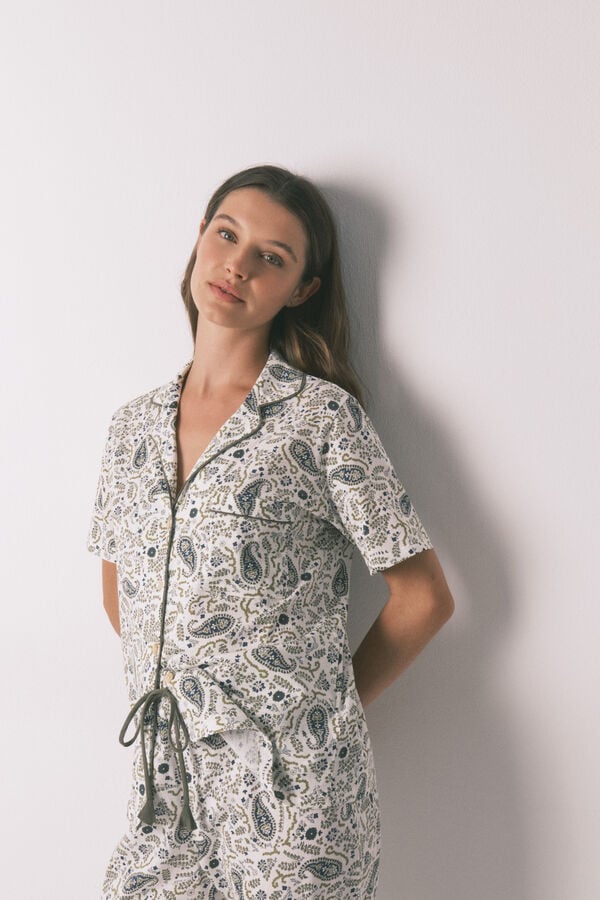 Women'secret Pijama camiseiro em algod&atilde;o estampado Paisley verde verde