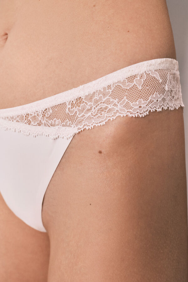 Women'secret Tanga microfibra y encaje rosa rosa