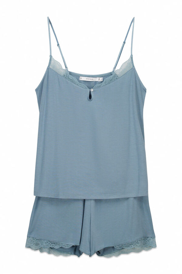 Women'secret Pijama curto soft touch em viscose azul azul