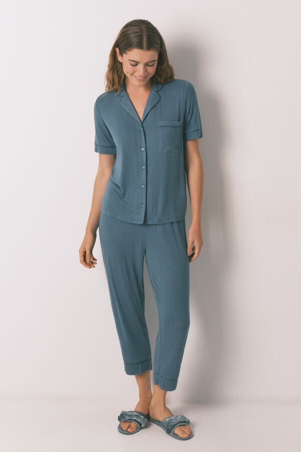 Women'secret Pijama camisa capri de viscose verde verde