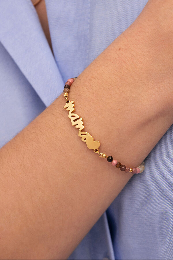 Singularu Mom Heart Tourmaline Bracelet Gold Plated Steel printed