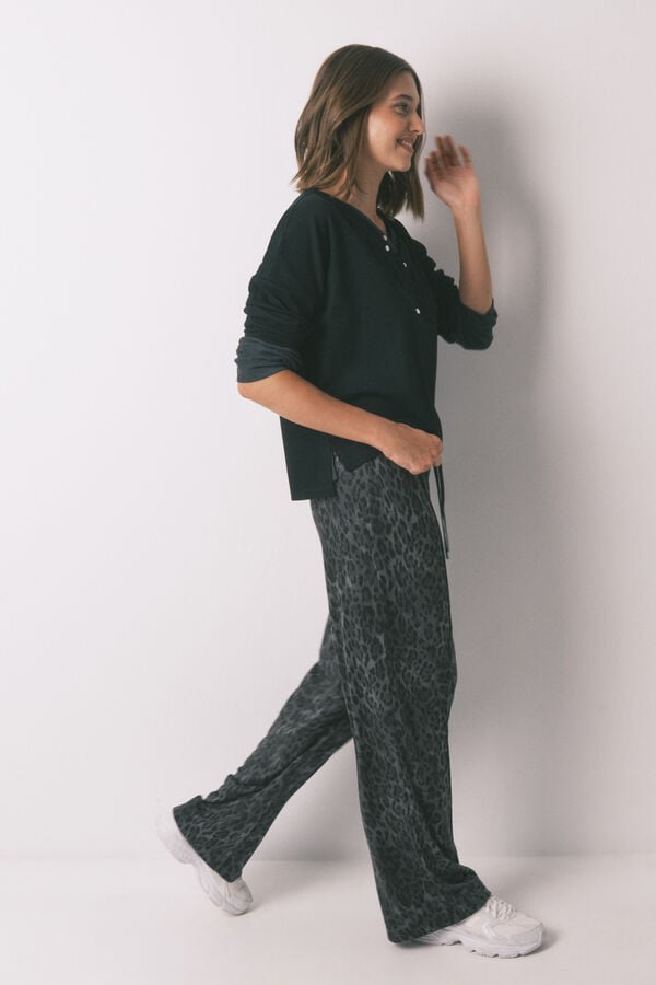 Women'secret Calça comprida cinza com estampa animal cinzento