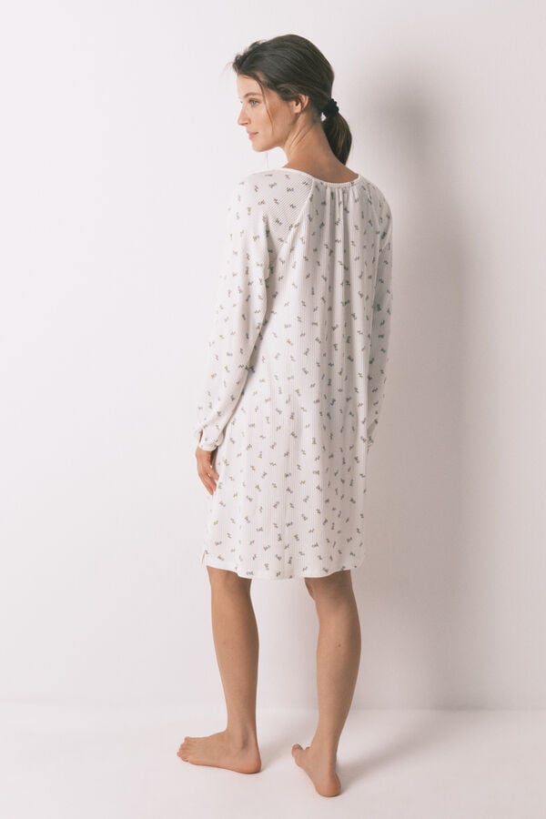 Women'secret Camisón holgado midi blanco print flores marfil